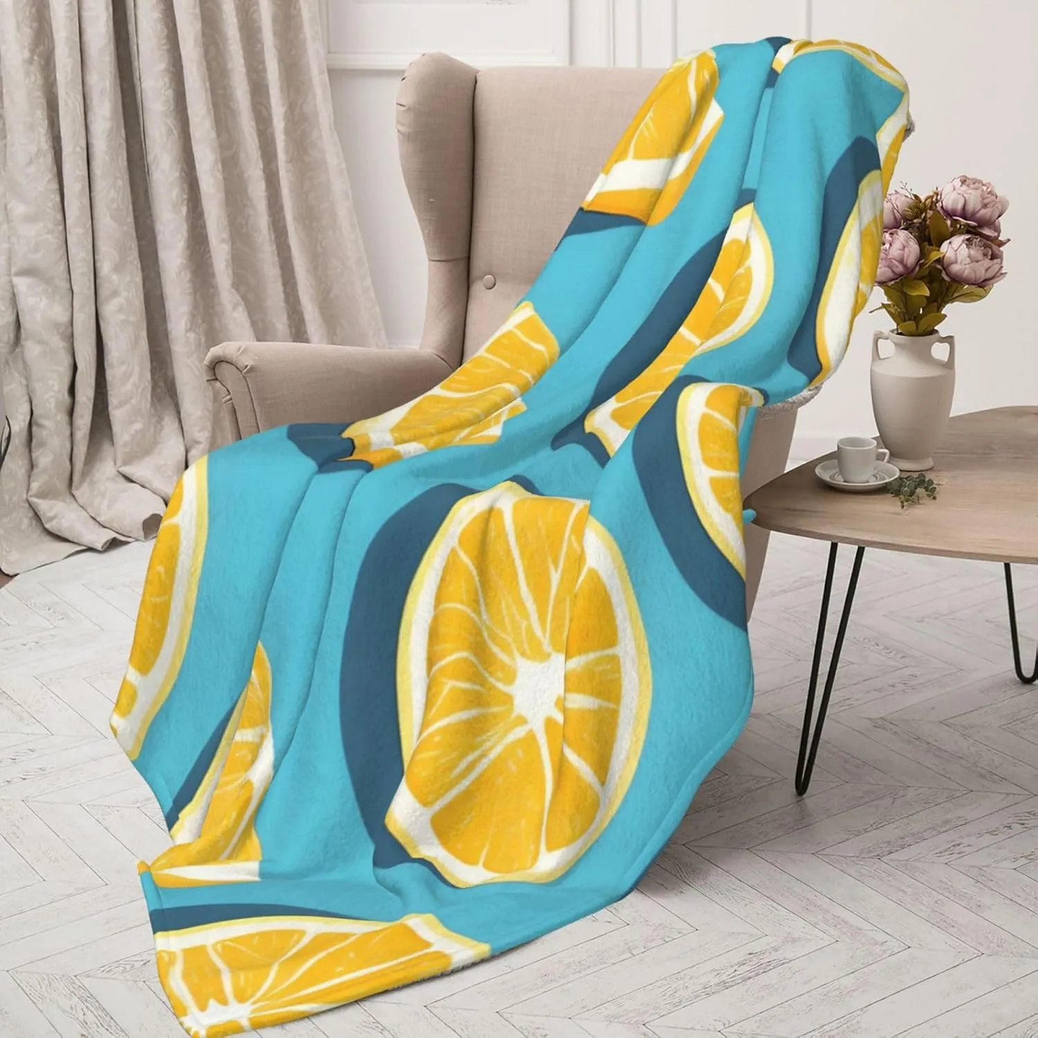 Lemon Wedges Pattern Keep Warm Blanket 80"x60" Throw Lightweight Warm Durable Suitable for Bed Sofa