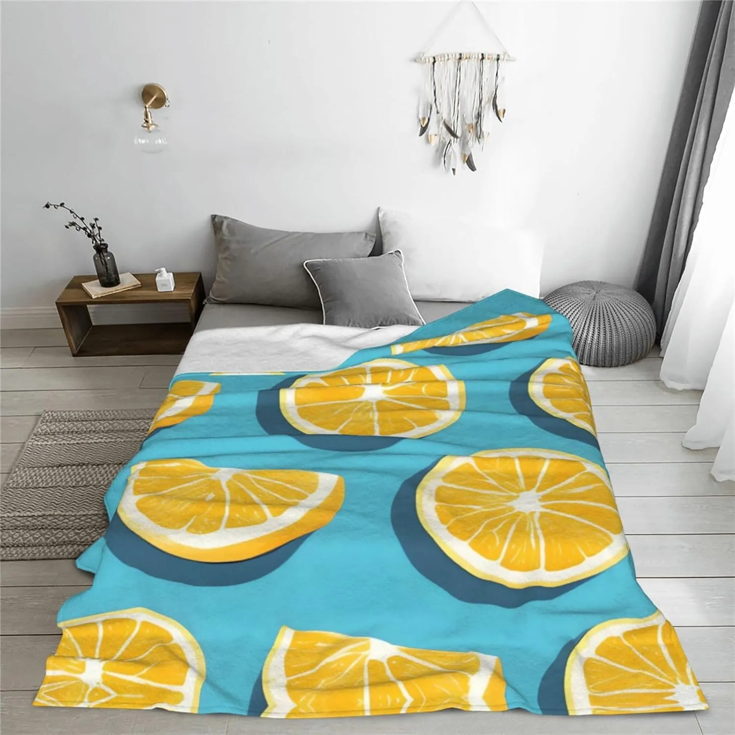 Lemon Wedges Pattern Keep Warm Blanket 80"x60" Throw Lightweight Warm Durable Suitable for Bed Sofa