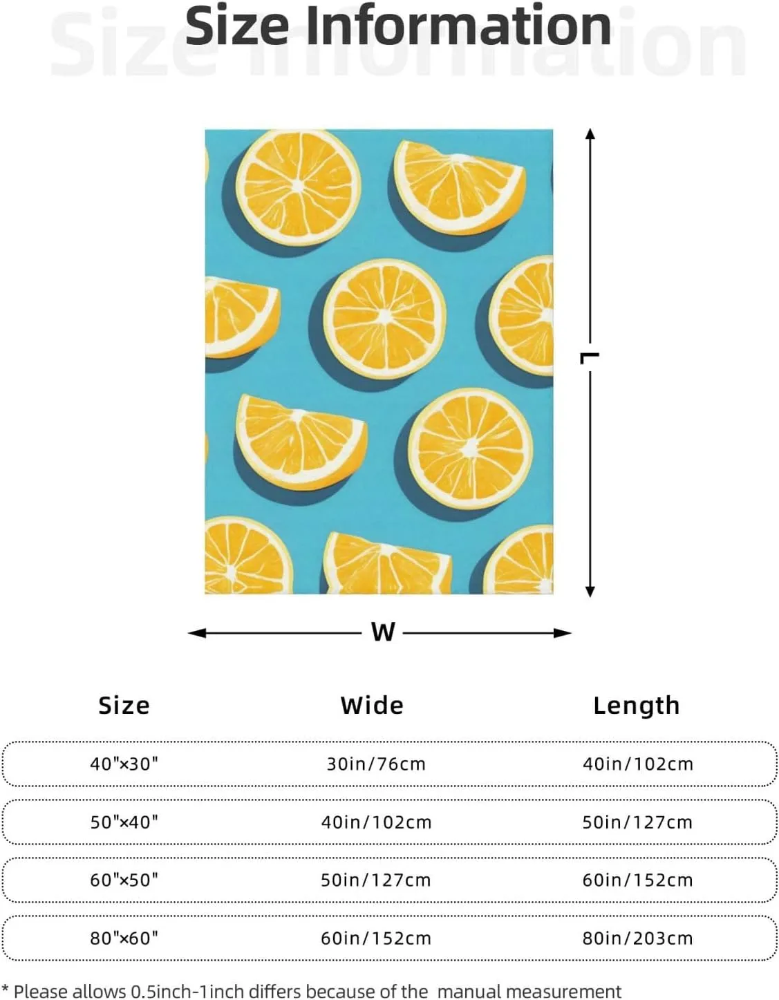 Lemon Wedges Pattern Keep Warm Blanket 80"x60" Throw Lightweight Warm Durable Suitable for Bed Sofa
