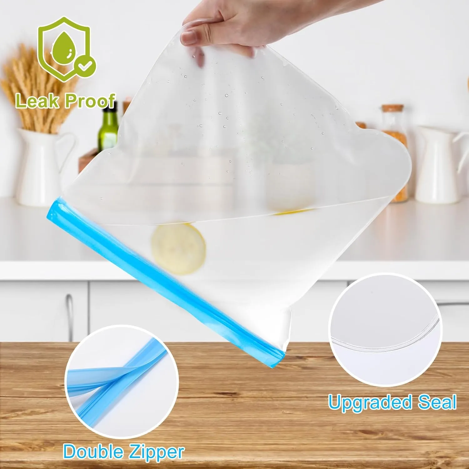 Lerine 18 Pack Reusable Gallon Freezer Bags Dishwasher Safe, BPA Free Reusable freezer Bags 1 Gallon, Extra Thick Leakproof Food Storage Bags for Meal Prep, Fridge Kitchen Organization