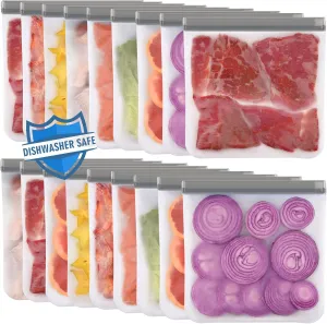 Lerine 18 Pack Reusable Gallon Freezer Bags Dishwasher Safe, BPA Free Reusable freezer Bags 1 Gallon, Extra Thick Leakproof Food Storage Bags for Meal Prep, Fridge Kitchen Organization