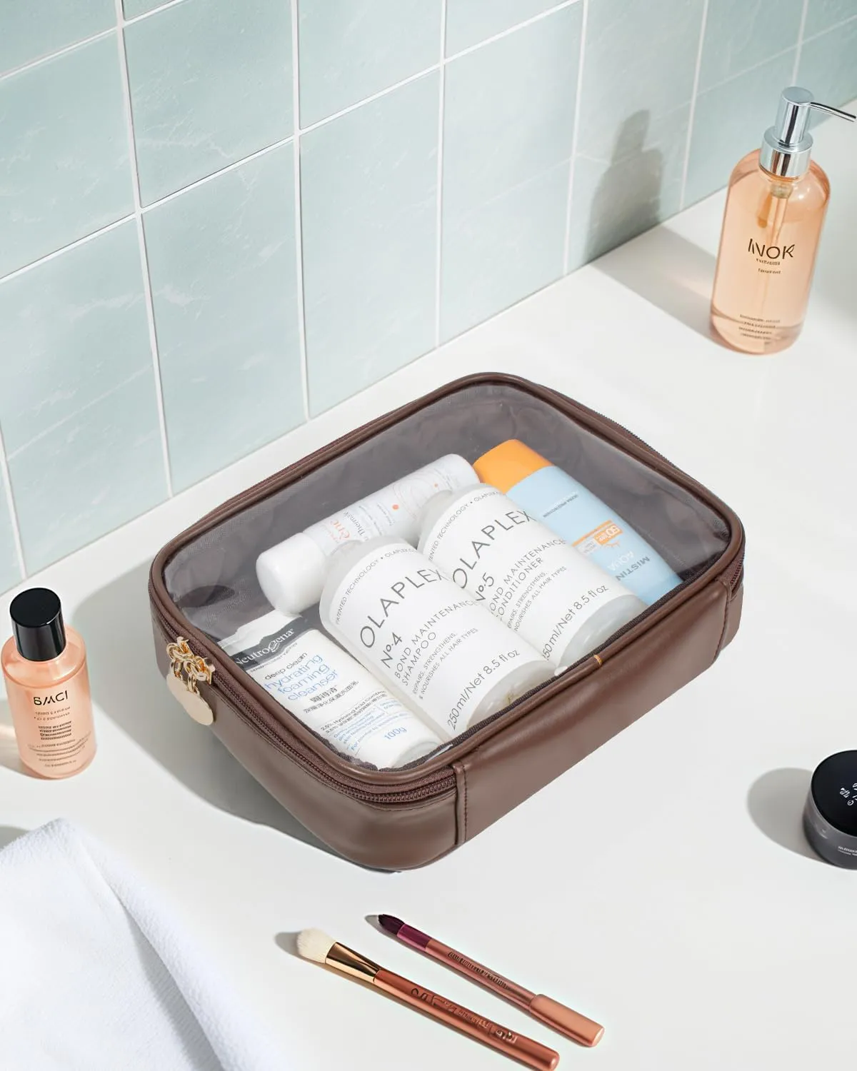 LETGO Valentines Day Gifts for Him Husband Boyfriend-TSA Approved Toiletry Bag Clear Makeup Bag,Clear Toiletry Bags for Traveling Travel Essentials Travel Size Toiletries Accessories(Large Chocolate)