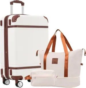 Lightweight Hardshell Luggage Set for Stress-Free Travel, Includes 28-inch Suitcase and Travel Bags, Elegant White
