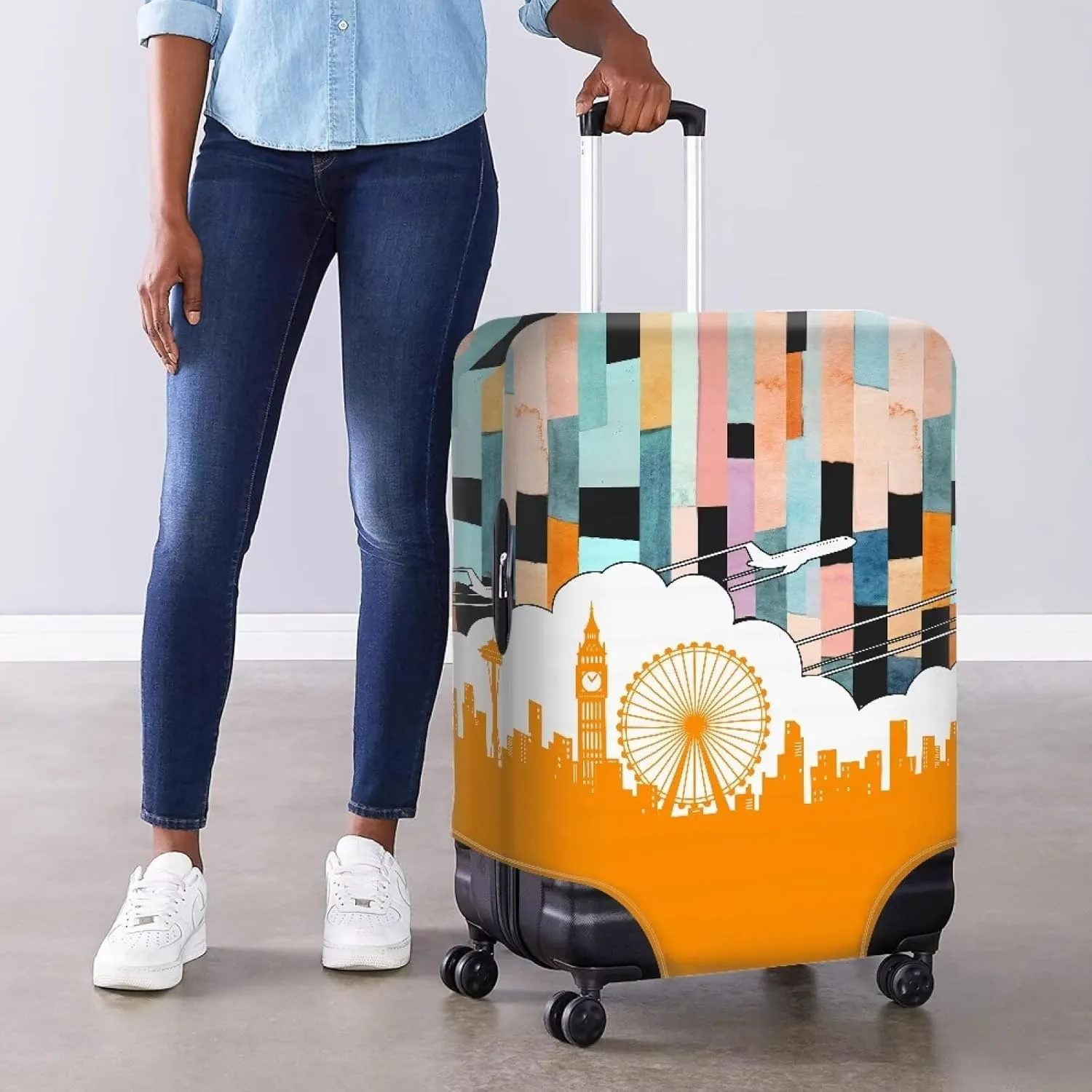 Lightweight Luggage Cover - Sturdy Travel Suitcase Protector Dustproof Protector for Long Journeys & Family Trips Airplane Print