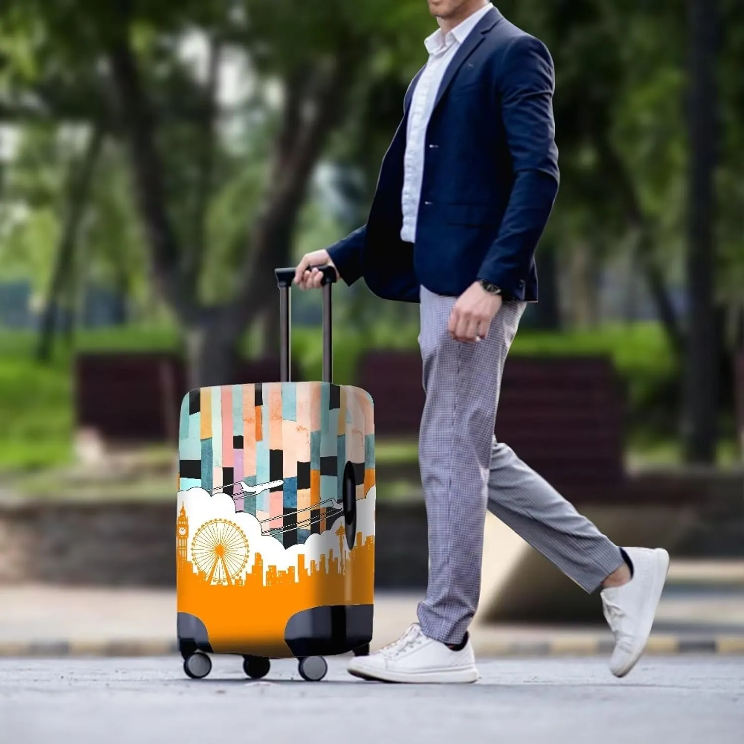 Lightweight Luggage Cover - Sturdy Travel Suitcase Protector Dustproof Protector for Long Journeys & Family Trips Airplane Print
