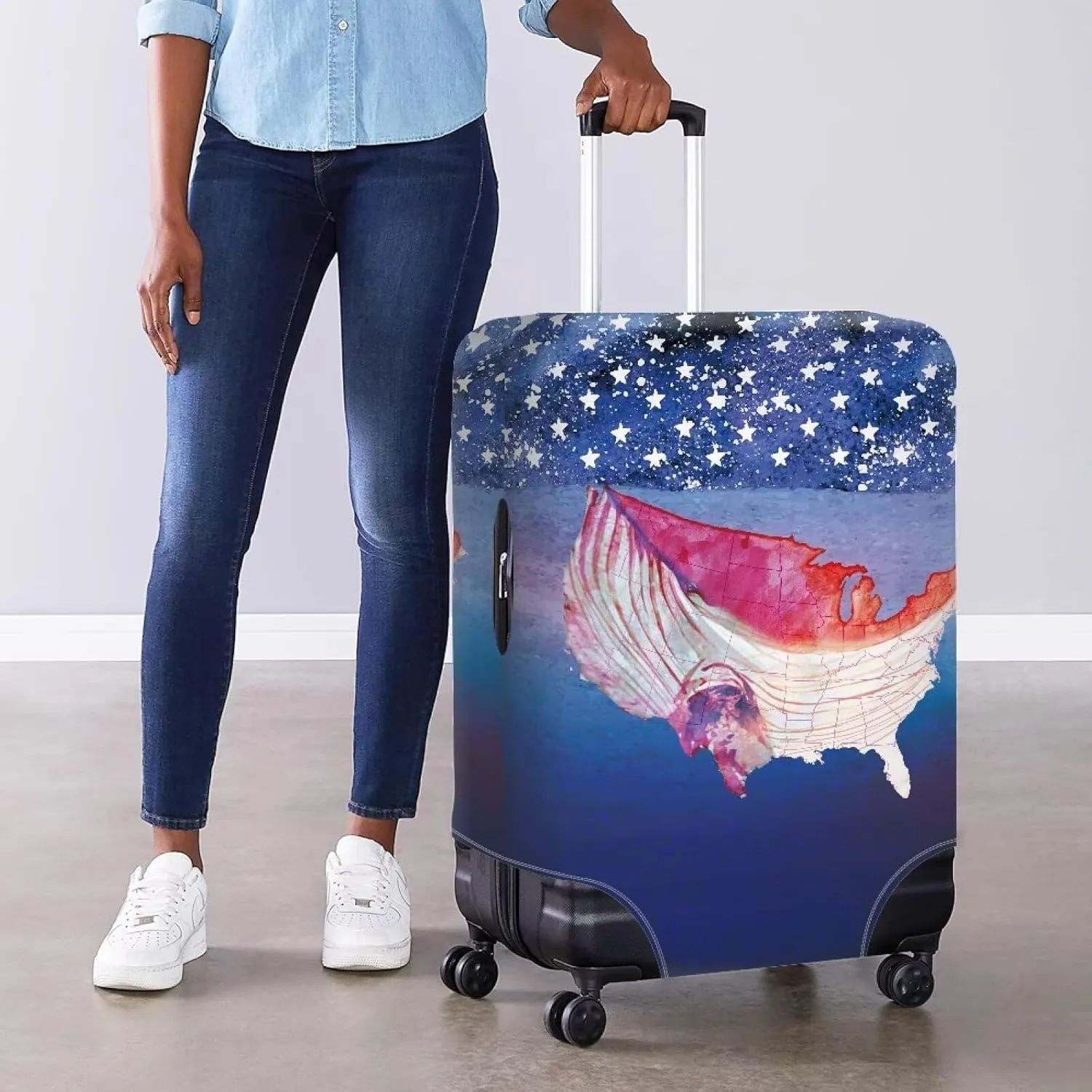 Lightweight Luggage Cover - Sturdy Travel Suitcase Protector Dustproof Protector Lightweight for Long Journeys & Family Trips American Flag