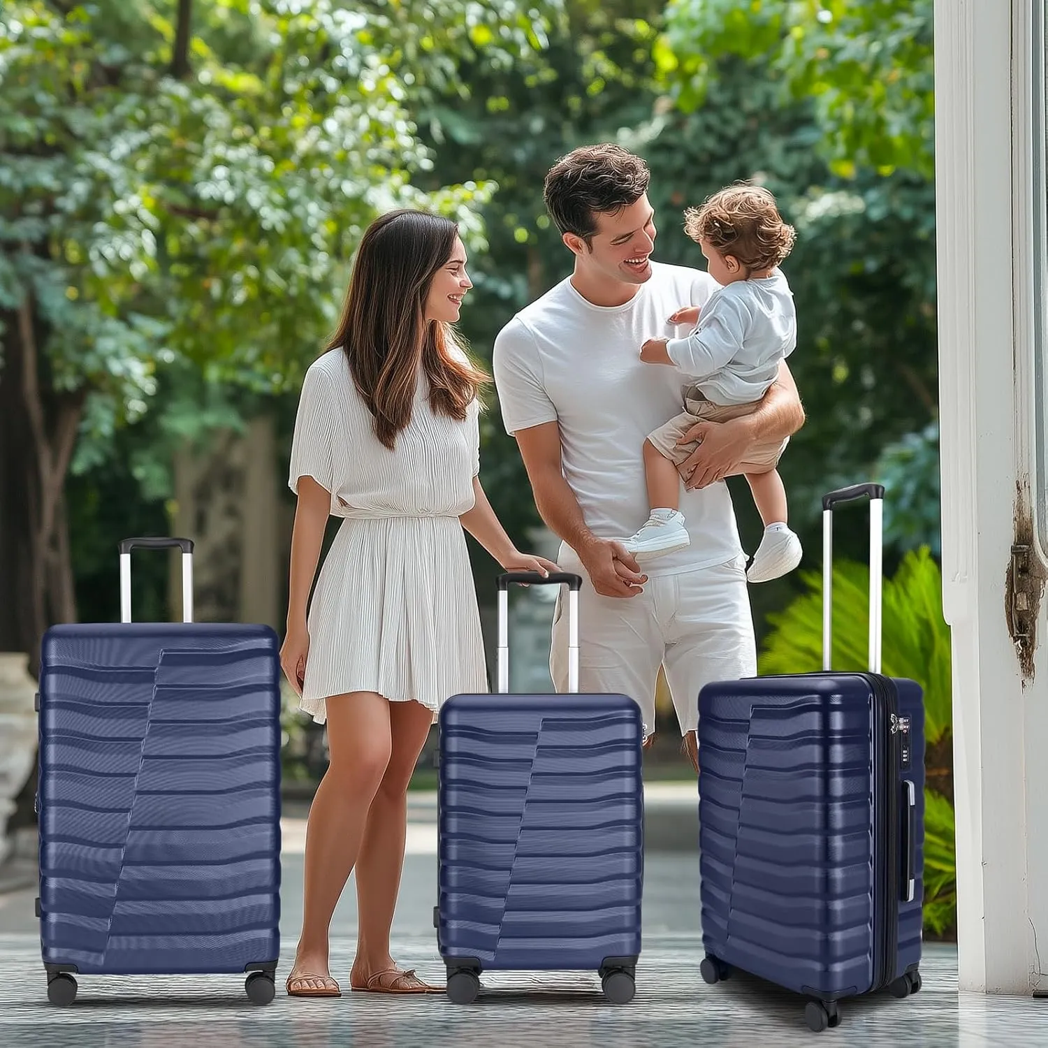 Lightweight Luggage with Spinner Wheels & YKK Zipper, 3-Piece Suitcase ABS PC Hardside Hard Shell Luggage Sets with TSA Lock for Men, Dark Navy Blue (20 24 28 inch)