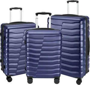Lightweight Luggage with Spinner Wheels & YKK Zipper, 3-Piece Suitcase ABS PC Hardside Hard Shell Luggage Sets with TSA Lock for Men, Dark Navy Blue (20 24 28 inch)