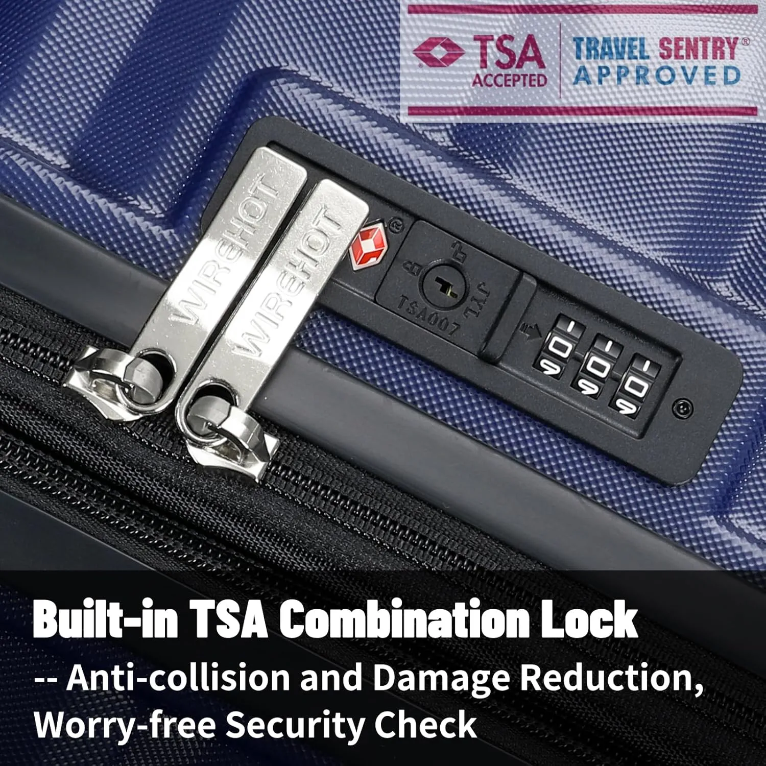 Lightweight Luggage with Spinner Wheels & YKK Zipper, 3-Piece Suitcase ABS PC Hardside Hard Shell Luggage Sets with TSA Lock for Men, Dark Navy Blue (20 24 28 inch)
