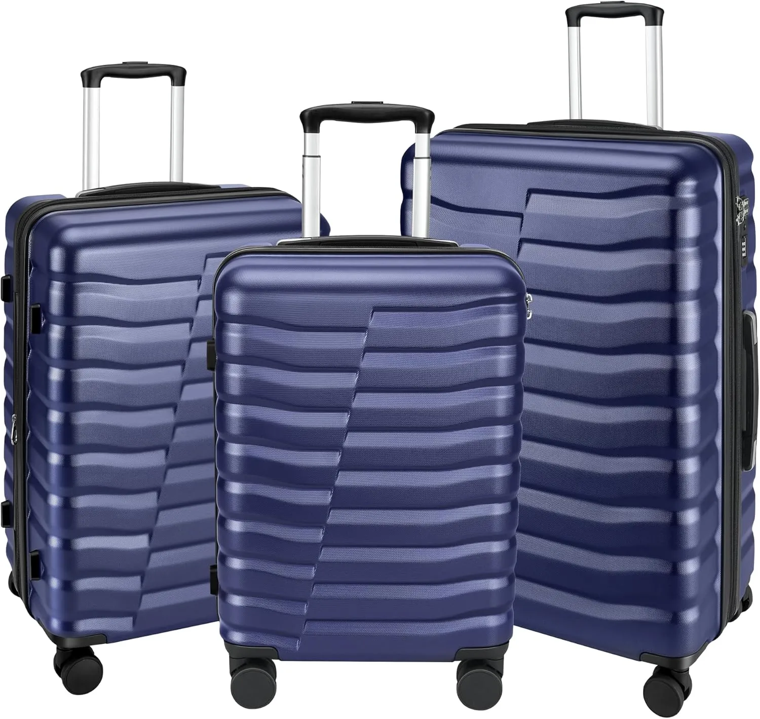 Lightweight Luggage with Spinner Wheels & YKK Zipper, 3-Piece Suitcase ABS PC Hardside Hard Shell Luggage Sets with TSA Lock for Men, Dark Navy Blue (20 24 28 inch)