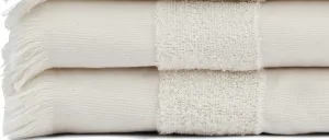 Lightweight Turkish Beach Towel - 100% BCI Cotton, Unbleached Raw Fringe, Oeko-TEX Certified, Absorbent, Eco-Friendly, 36x66 in, 1 lb, Natural Stripe, Portable Sarong Blanket for Pool, Travel, Gift