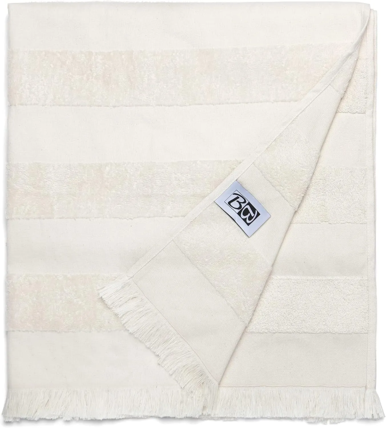 Lightweight Turkish Beach Towel - 100% BCI Cotton, Unbleached Raw Fringe, Oeko-TEX Certified, Absorbent, Eco-Friendly, 36x66 in, 1 lb, Natural Stripe, Portable Sarong Blanket for Pool, Travel, Gift