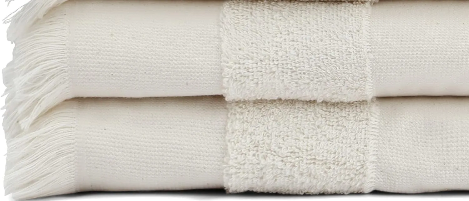 Lightweight Turkish Beach Towel - 100% BCI Cotton, Unbleached Raw Fringe, Oeko-TEX Certified, Absorbent, Eco-Friendly, 36x66 in, 1 lb, Natural Stripe, Portable Sarong Blanket for Pool, Travel, Gift