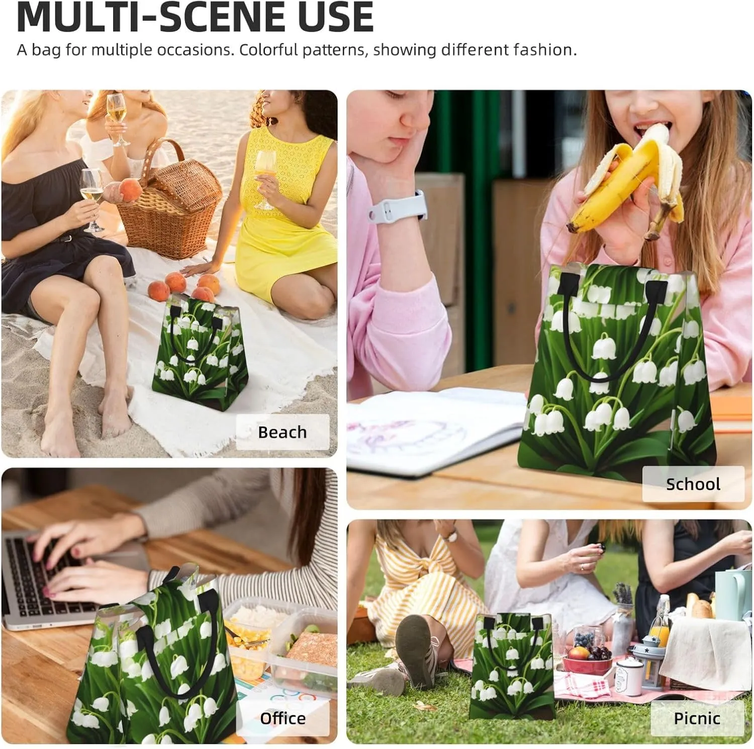 Lilies Of The Valley Lunch Bag For Women Men Reusable Insulated Lunch Tote Bag For Work Office Travel Picnic Yoga
