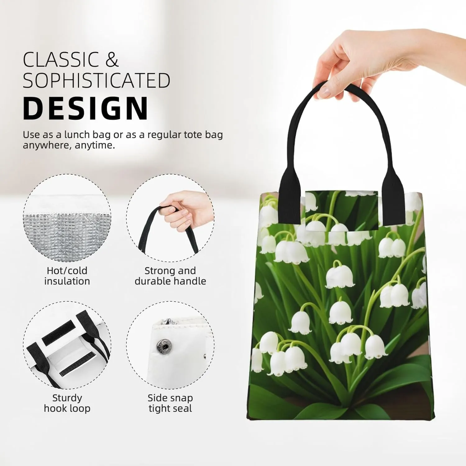 Lilies Of The Valley Lunch Bag For Women Men Reusable Insulated Lunch Tote Bag For Work Office Travel Picnic Yoga