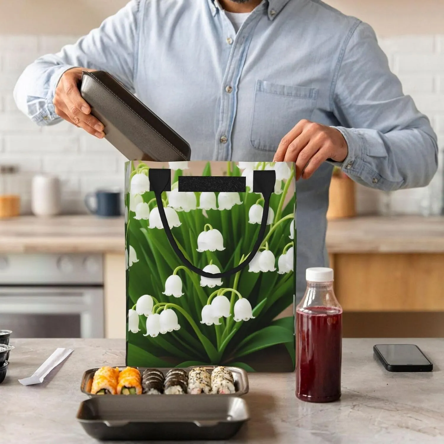 Lilies Of The Valley Lunch Bag For Women Men Reusable Insulated Lunch Tote Bag For Work Office Travel Picnic Yoga