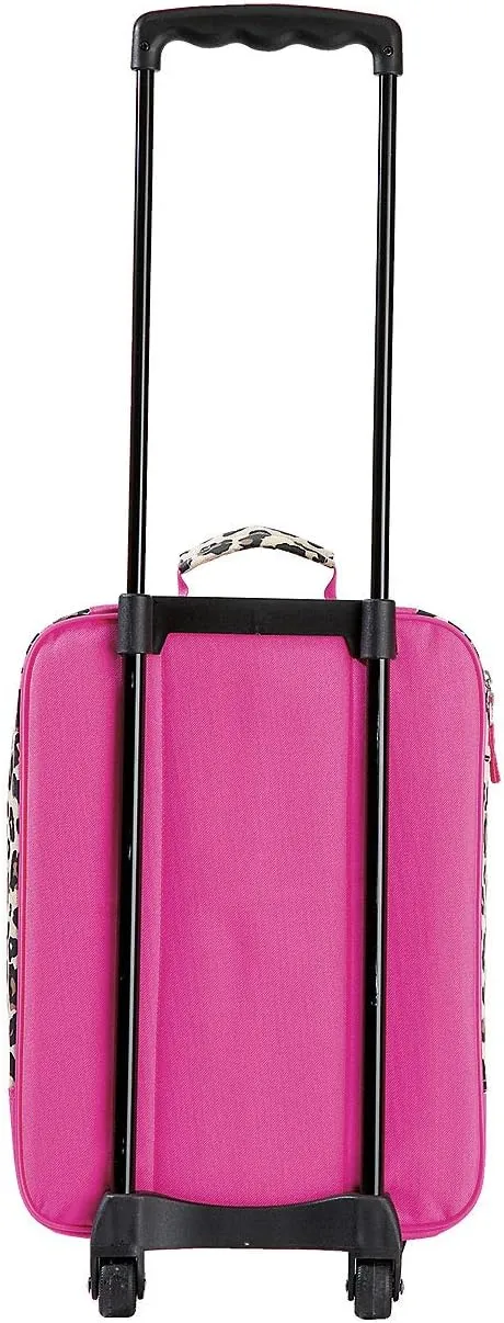 Lillian Vernon Personalized Rolling Luggage for Kids, 5-Pocket Leopard Spots Design Suitcase Set, Customizable Girls Travel Carrier on Wheels, 5.5" W x 12" L x 18" H