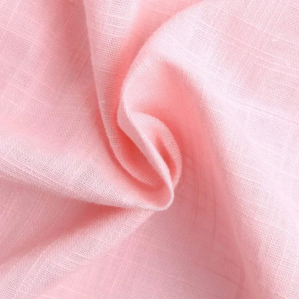 Linen Cotton Womens Short Sleeve Shirts Big Drop Collar Loose Draw Pleated Two Tops Women'S Swimwear Cover Ups