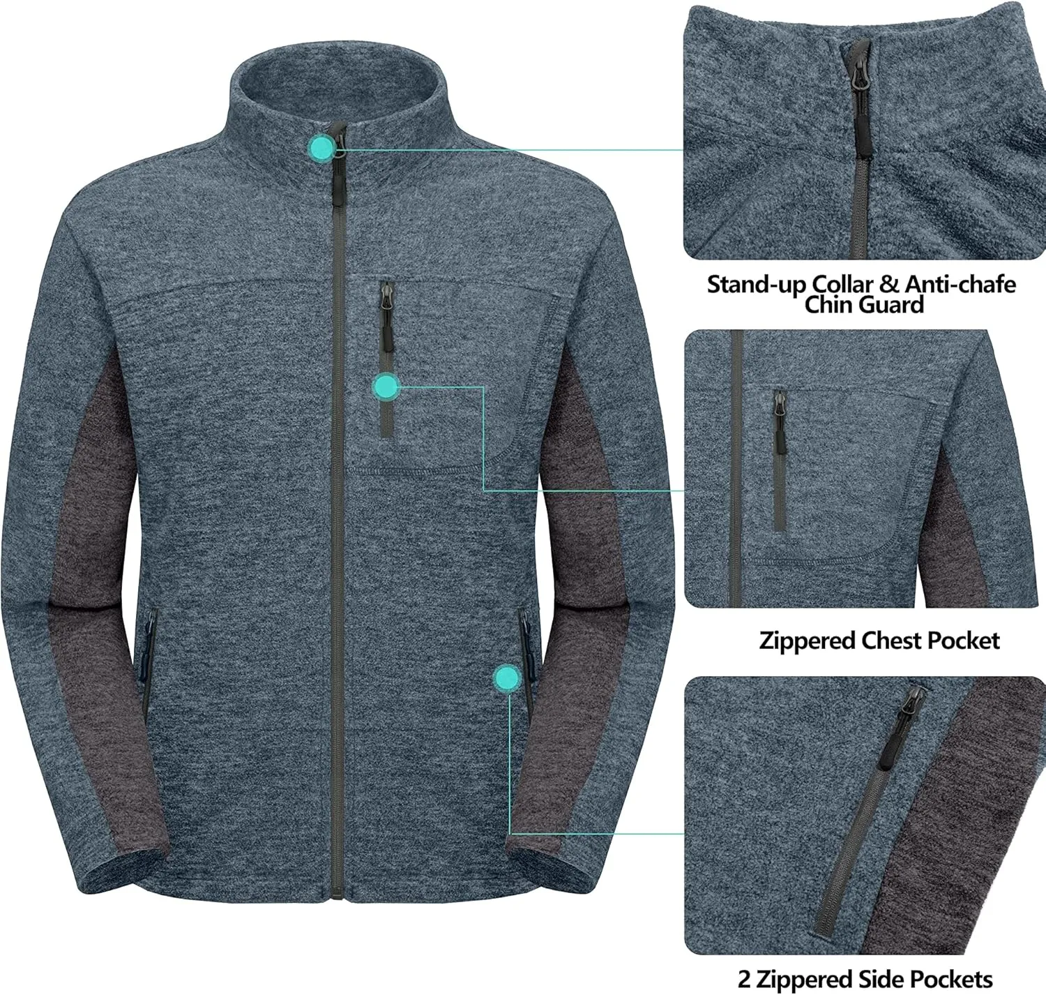 Little Donkey Andy Men's Winter Warm Polar Fleece Golf Jacket Lightweight Thermal Hiking Running Travel Jacket
