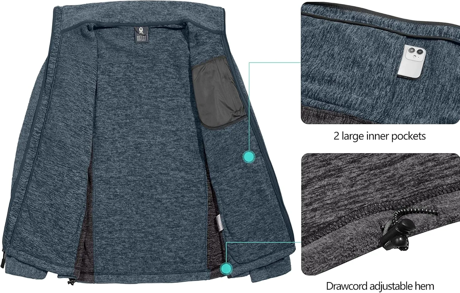Little Donkey Andy Men's Winter Warm Polar Fleece Golf Jacket Lightweight Thermal Hiking Running Travel Jacket