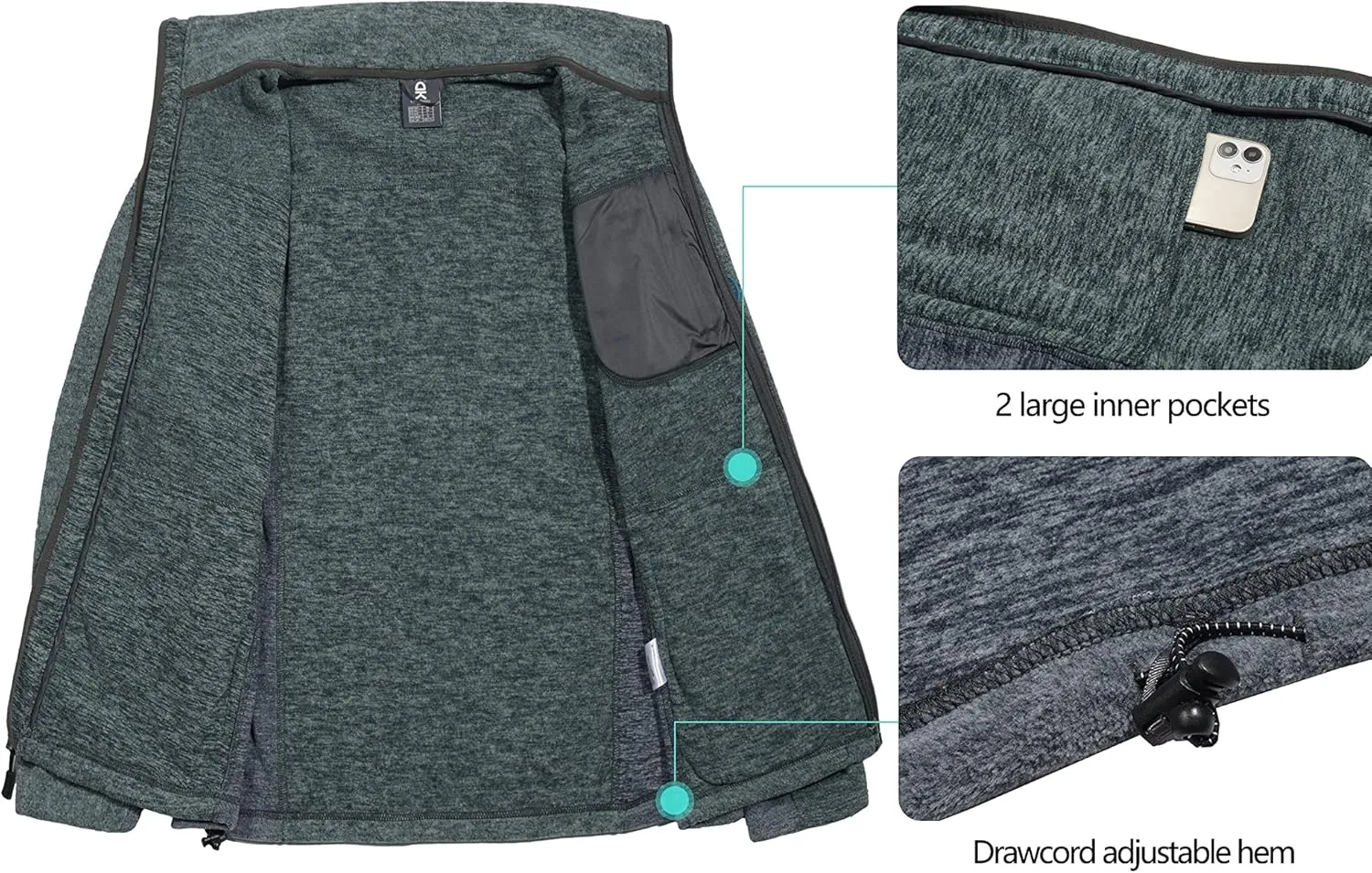 Little Donkey Andy Men's Winter Warm Polar Fleece Golf Jacket Lightweight Thermal Hiking Running Travel Jacket
