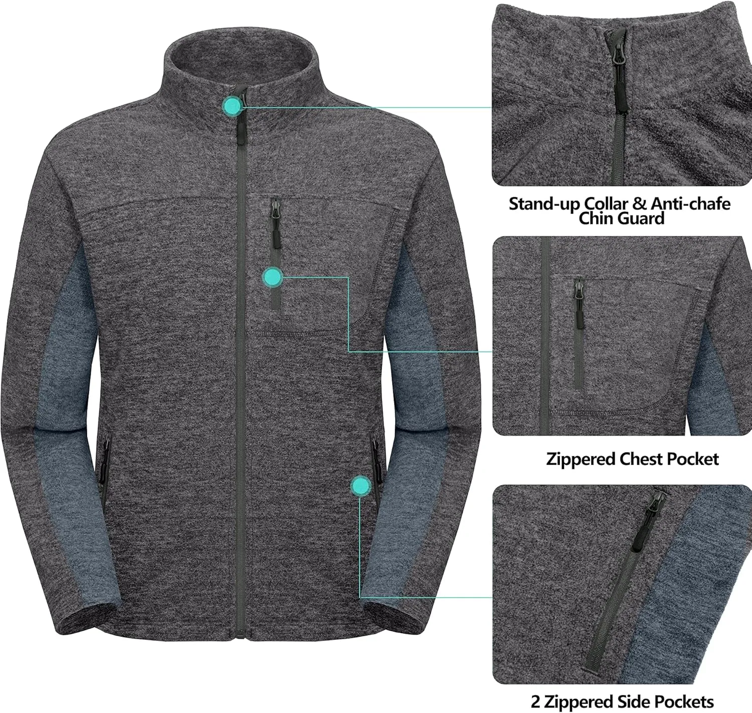 Little Donkey Andy Men's Winter Warm Polar Fleece Golf Jacket Lightweight Thermal Hiking Running Travel Jacket