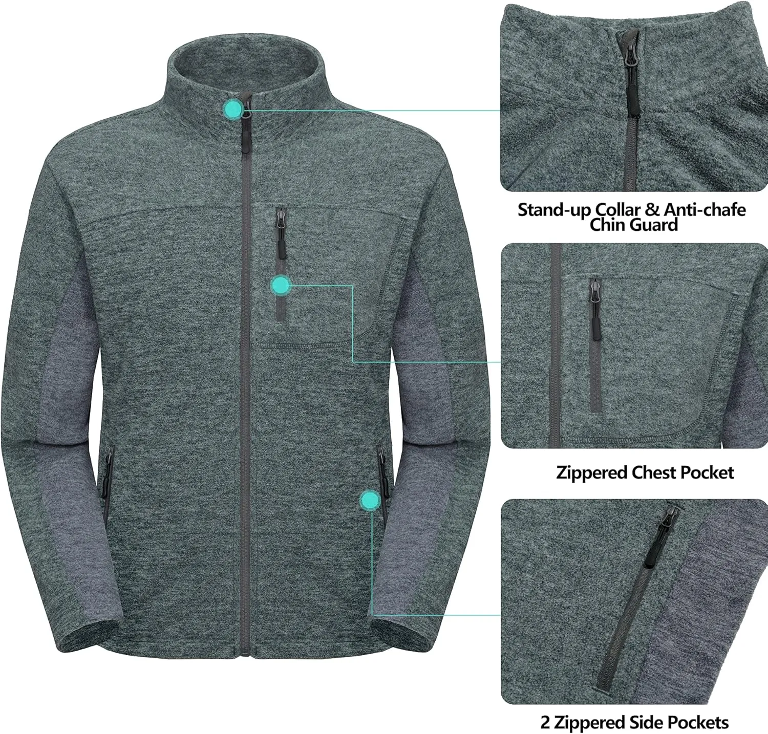Little Donkey Andy Men's Winter Warm Polar Fleece Golf Jacket Lightweight Thermal Hiking Running Travel Jacket