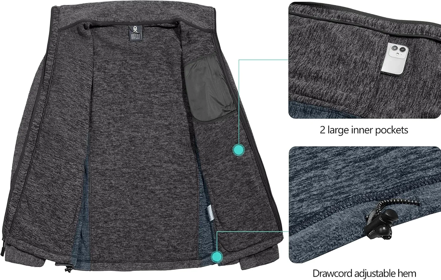 Little Donkey Andy Men's Winter Warm Polar Fleece Golf Jacket Lightweight Thermal Hiking Running Travel Jacket
