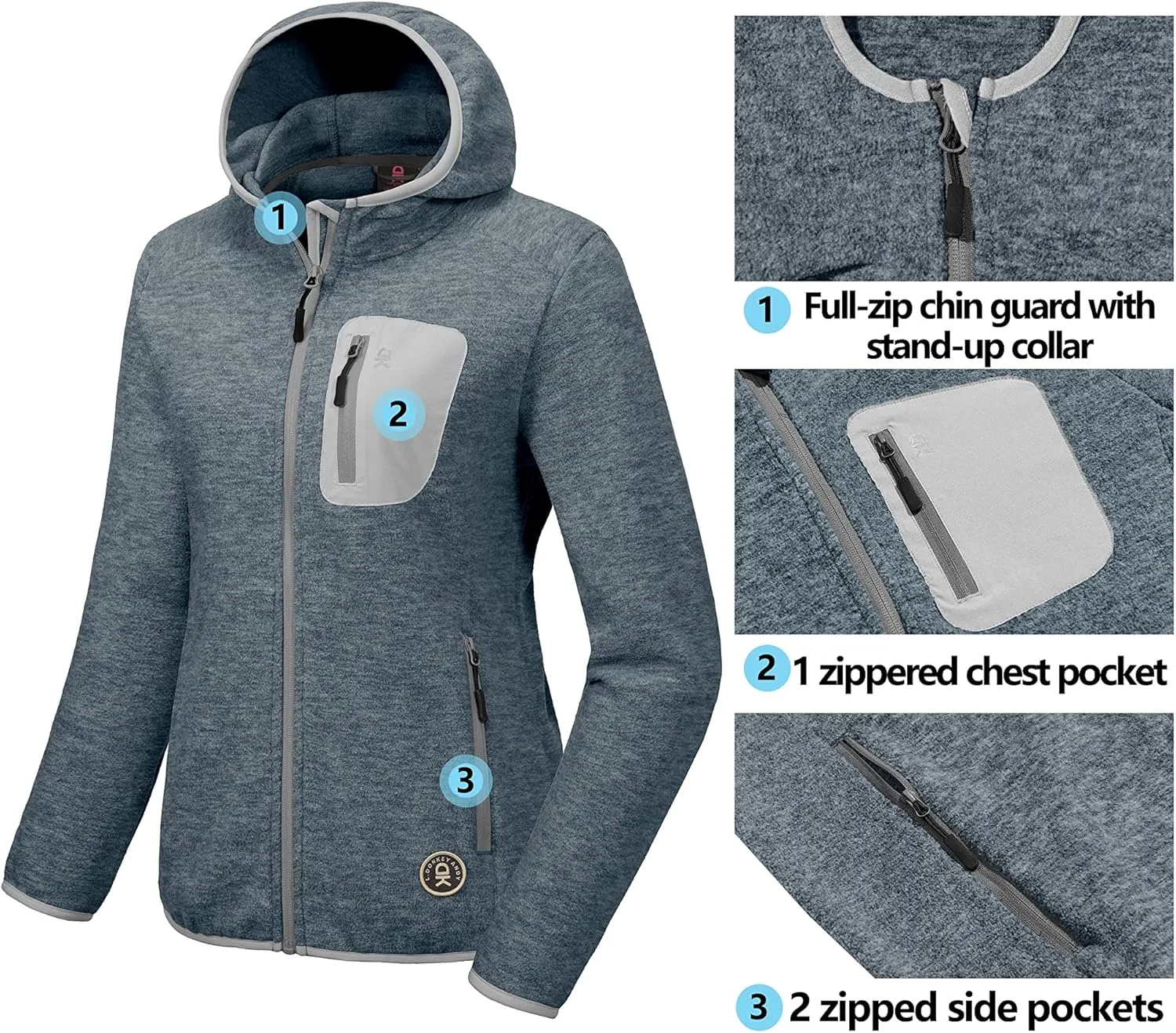 Little Donkey Andy Women's Lightweight Warm Polar Fleece Running Jacket Hooded Full-Zip Thermal Coat Hiking Travel Casual