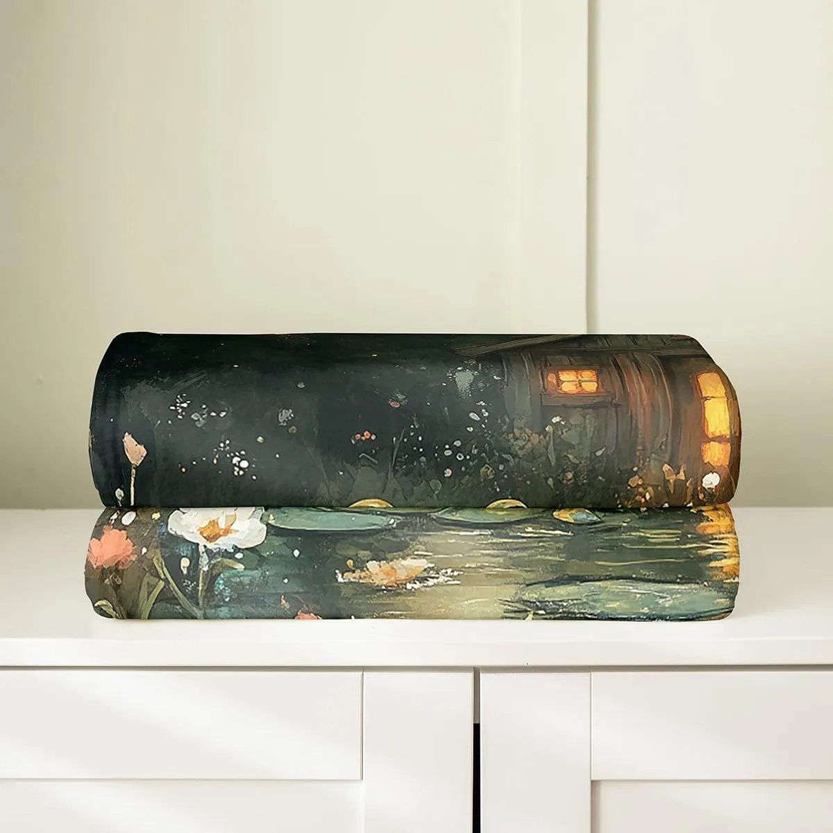 Lodge Frog Bed Blanket,Rustic Cabin Jungle Wild Animal Starry Flannel Blanket for Room Decor,Nature Daisy Flowers Lake Lotus Leaves Fleece Blanket for Kids,Super Soft Blanket,Throw 50"x60"