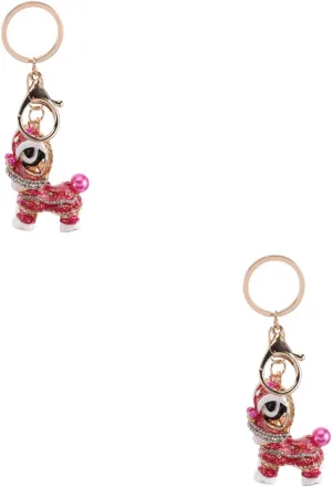 LOGOFUN 2pcs Chinese Lion Rhinestone Keychain Rotating Head Bling Car Key Ring Bag Present for Women Men