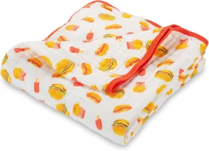 LollyBanks Muslin Baby Blanket, 100% Cotton Baby Quilt for Boys and Girls, Large 47 x 47 Inches, 6 Layers Soft and Breathable Quilt Blanket, Cozy Newborn Nursery Blankets, Registry (Fun Food Icons)