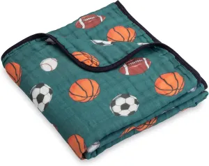 LollyBanks Muslin Baby Blanket 100% Cotton, Muslin Quilt Lightweight, 6 Layers Baby Blankets 47"x 47", Muslin Blanket for Boys, Nursery Receiving Blankets Baby Essentials, Registry (Sports Print)