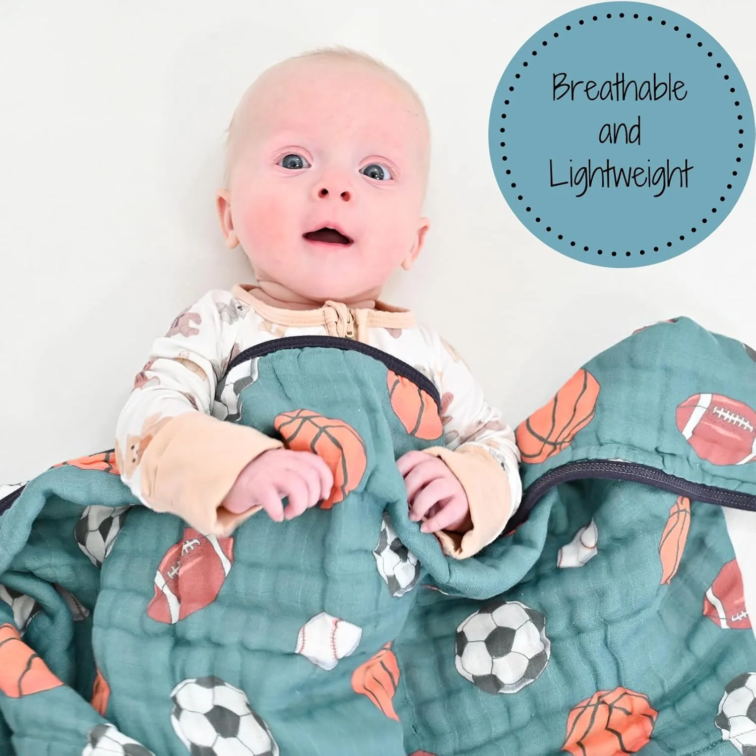 LollyBanks Muslin Baby Blanket 100% Cotton, Muslin Quilt Lightweight, 6 Layers Baby Blankets 47"x 47", Muslin Blanket for Boys, Nursery Receiving Blankets Baby Essentials, Registry (Sports Print)