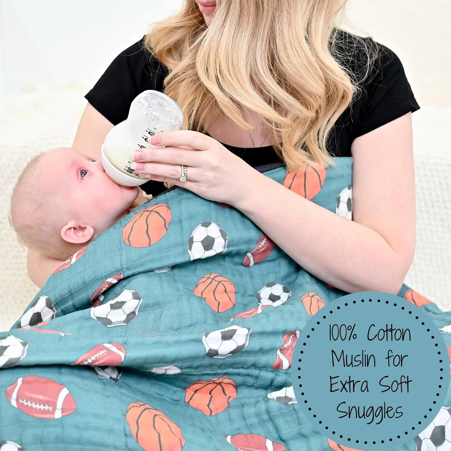 LollyBanks Muslin Baby Blanket 100% Cotton, Muslin Quilt Lightweight, 6 Layers Baby Blankets 47"x 47", Muslin Blanket for Boys, Nursery Receiving Blankets Baby Essentials, Registry (Sports Print)