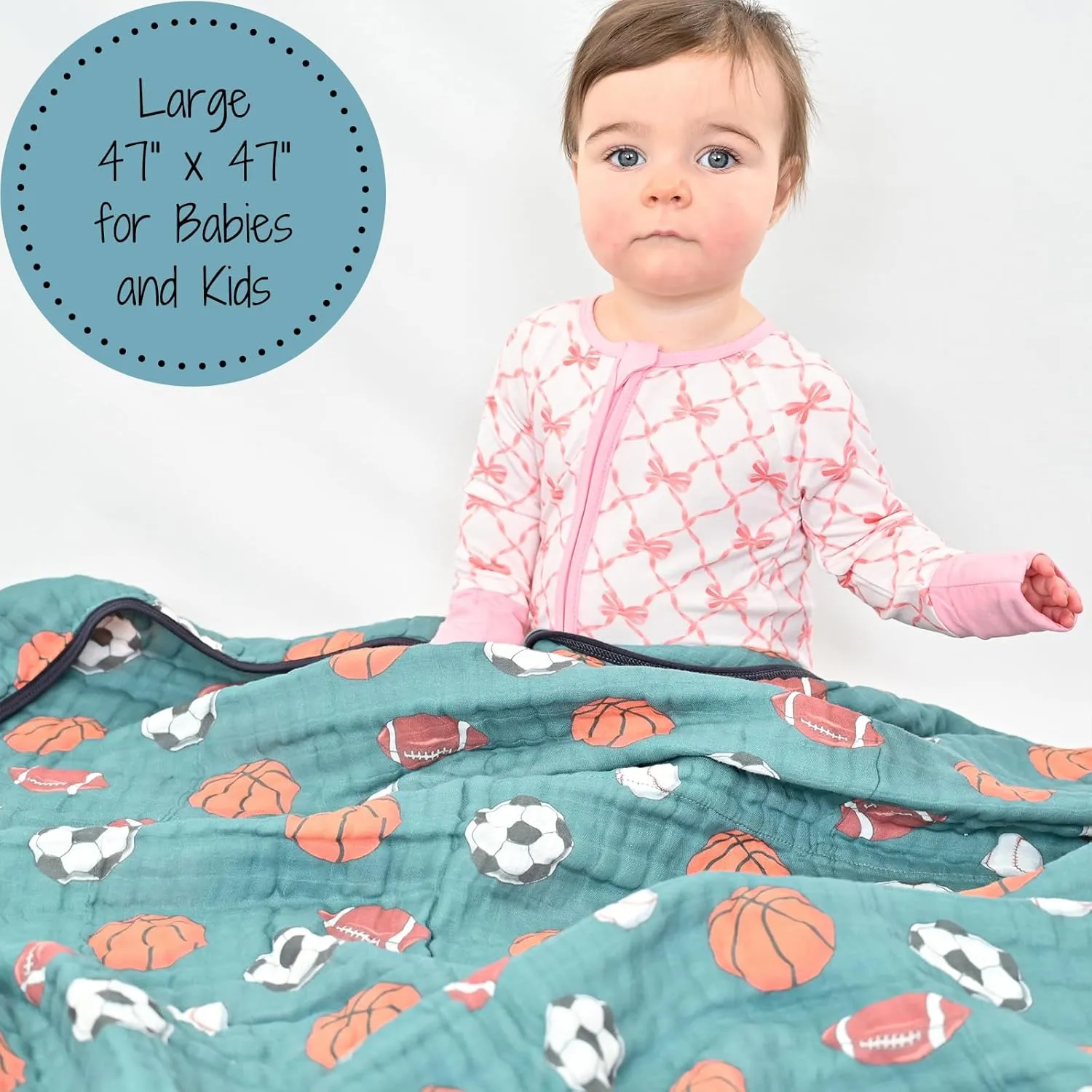 LollyBanks Muslin Baby Blanket 100% Cotton, Muslin Quilt Lightweight, 6 Layers Baby Blankets 47"x 47", Muslin Blanket for Boys, Nursery Receiving Blankets Baby Essentials, Registry (Sports Print)