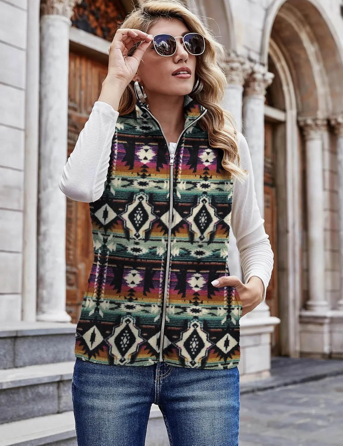 LOMON Womens Fuzzy Sherpa Fleece Jacket Lightweight Vest Cozy Sleeveless Cardigan Zipper Waistcoat Outerwear with Pocket