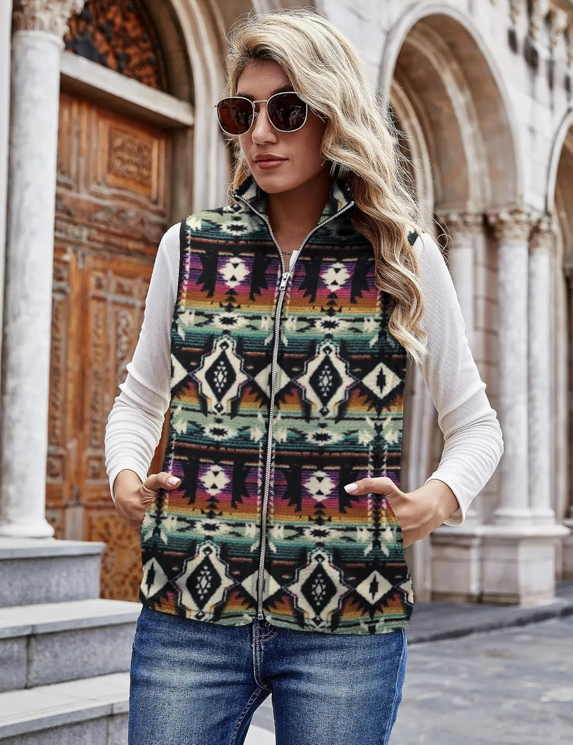 LOMON Womens Fuzzy Sherpa Fleece Jacket Lightweight Vest Cozy Sleeveless Cardigan Zipper Waistcoat Outerwear with Pocket