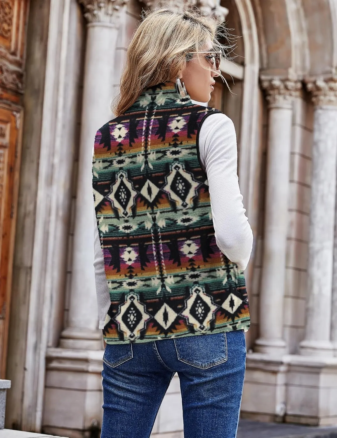 LOMON Womens Fuzzy Sherpa Fleece Jacket Lightweight Vest Cozy Sleeveless Cardigan Zipper Waistcoat Outerwear with Pocket