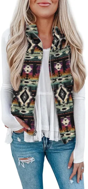 LOMON Womens Fuzzy Sherpa Fleece Jacket Lightweight Vest Cozy Sleeveless Cardigan Zipper Waistcoat Outerwear with Pocket