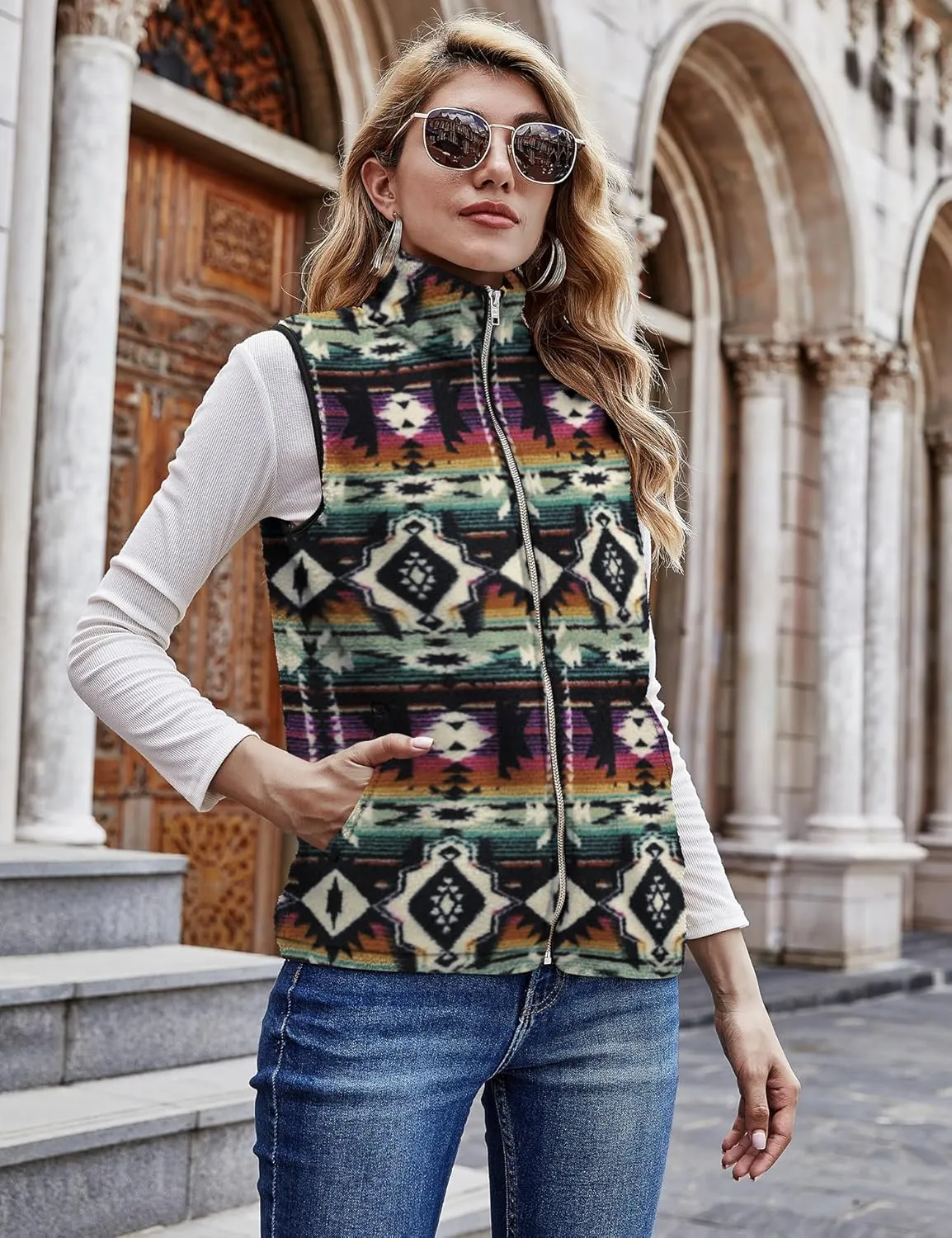 LOMON Womens Fuzzy Sherpa Fleece Jacket Lightweight Vest Cozy Sleeveless Cardigan Zipper Waistcoat Outerwear with Pocket