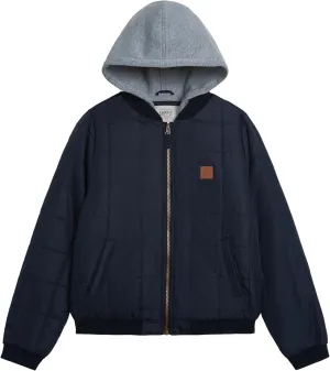 LONDON FOG Boys' Midweight Quilted Bomber Jacket with Sweatshirt Hood