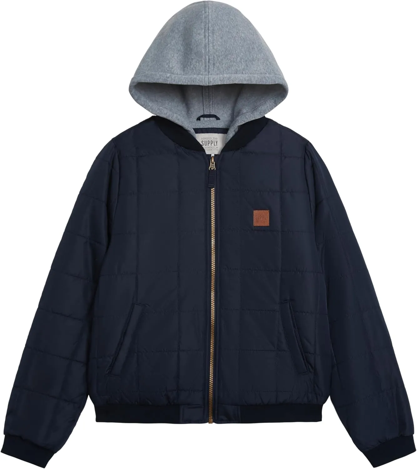LONDON FOG Boys' Midweight Quilted Bomber Jacket with Sweatshirt Hood