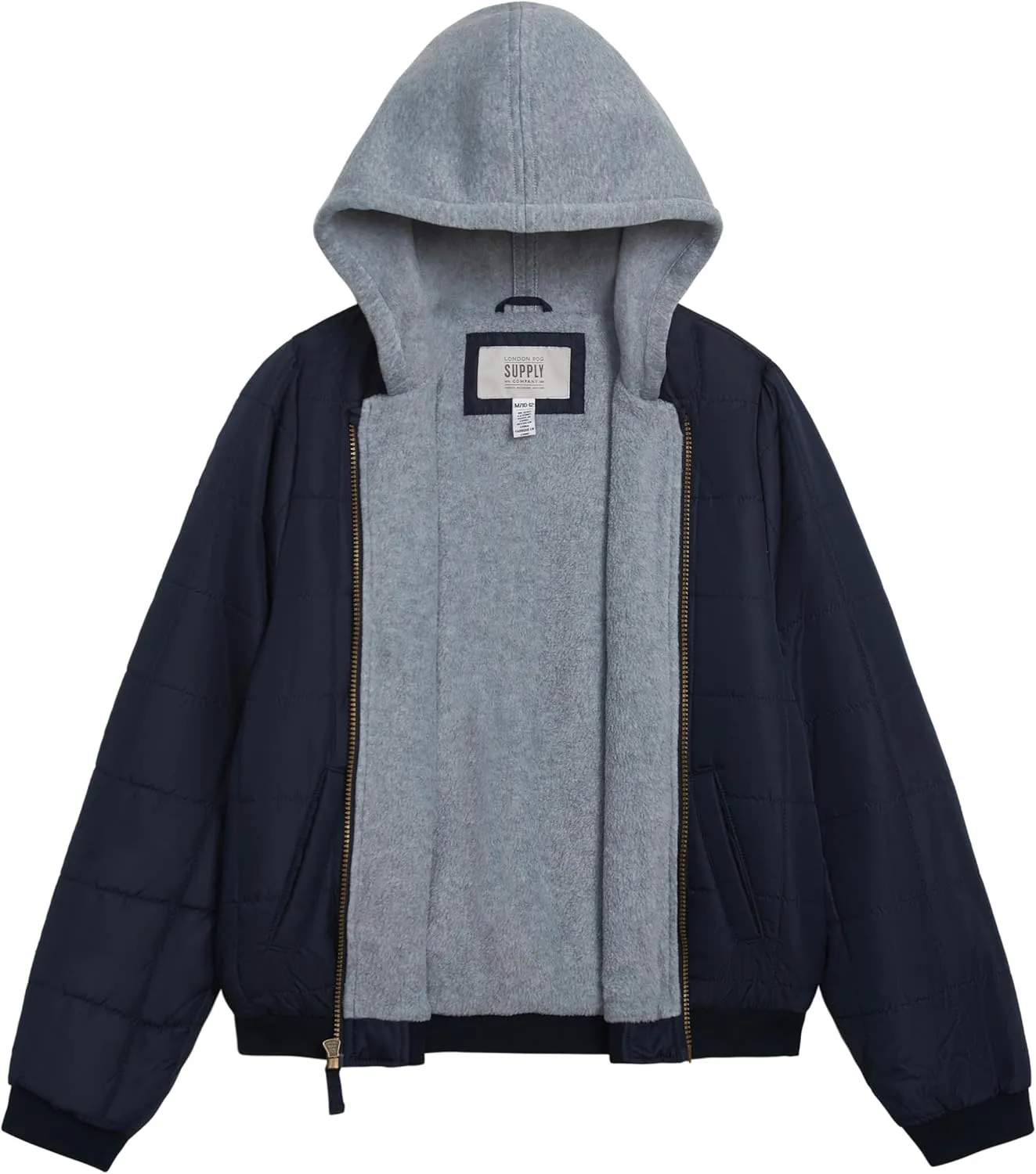 LONDON FOG Boys' Midweight Quilted Bomber Jacket with Sweatshirt Hood