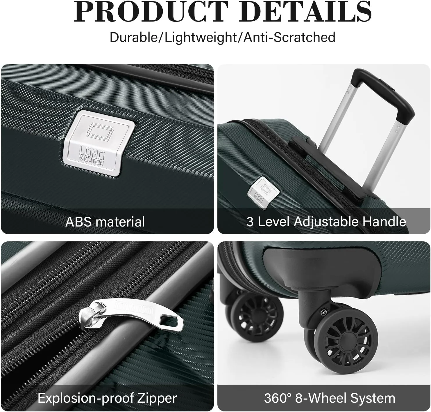 LONG VACATION Hardside Expandable Carry On Luggage, Hardshell Suitcase with Spinner Wheels and TSA Lock(Dark Green, 24 INCH)