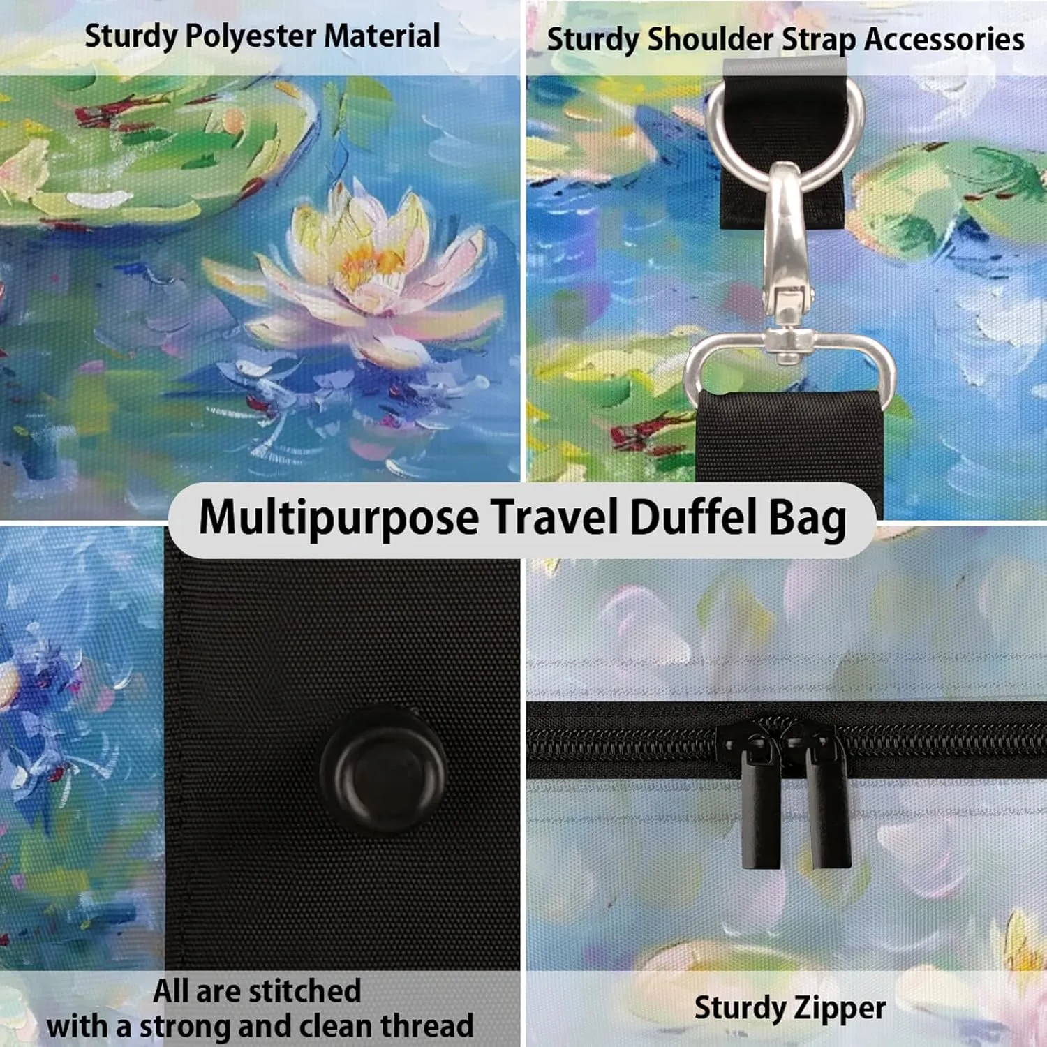 Lotus Flowers Travel Bag for Men Women, Gym Duffle Bags for Travel, Carry On Luggage Bag, Weekender Overnight Workout Bags