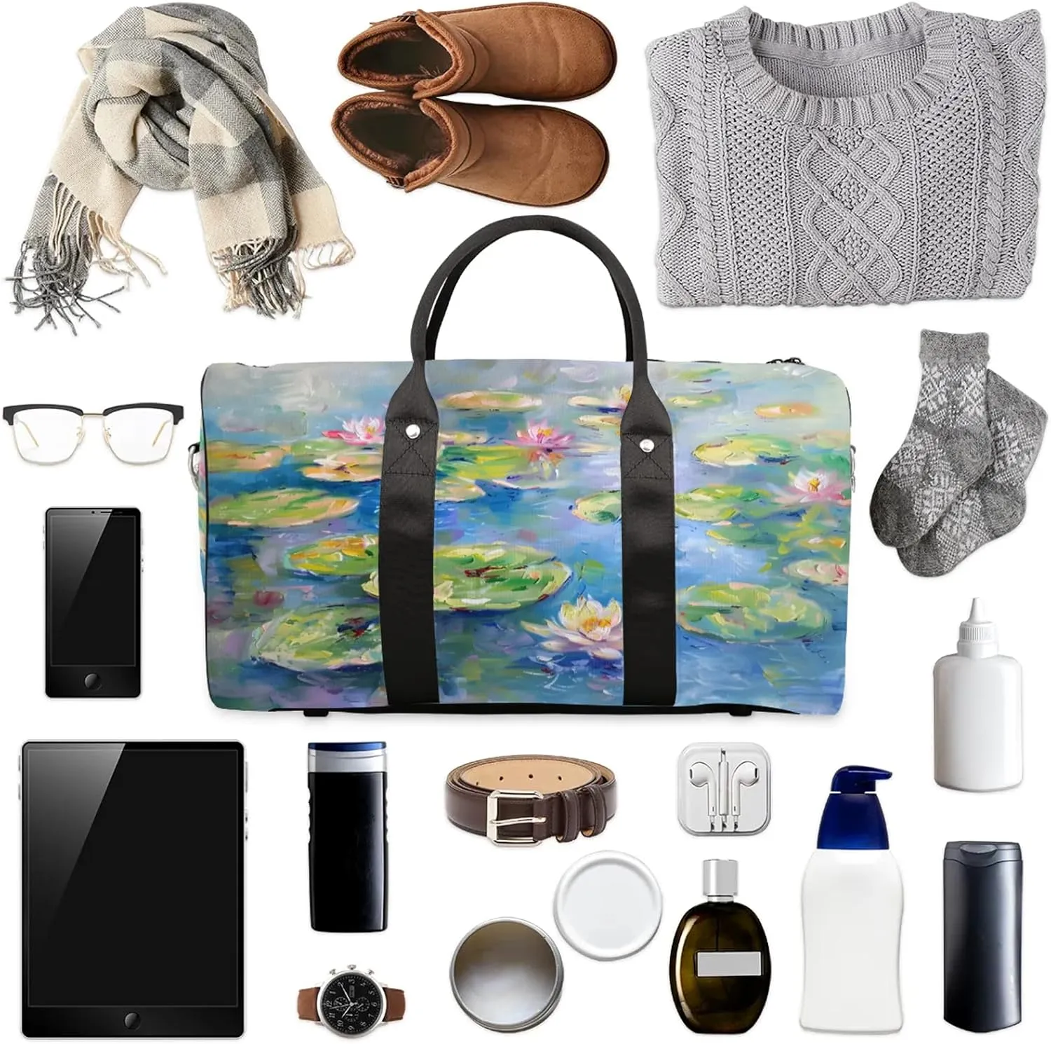 Lotus Flowers Travel Bag for Men Women, Gym Duffle Bags for Travel, Carry On Luggage Bag, Weekender Overnight Workout Bags