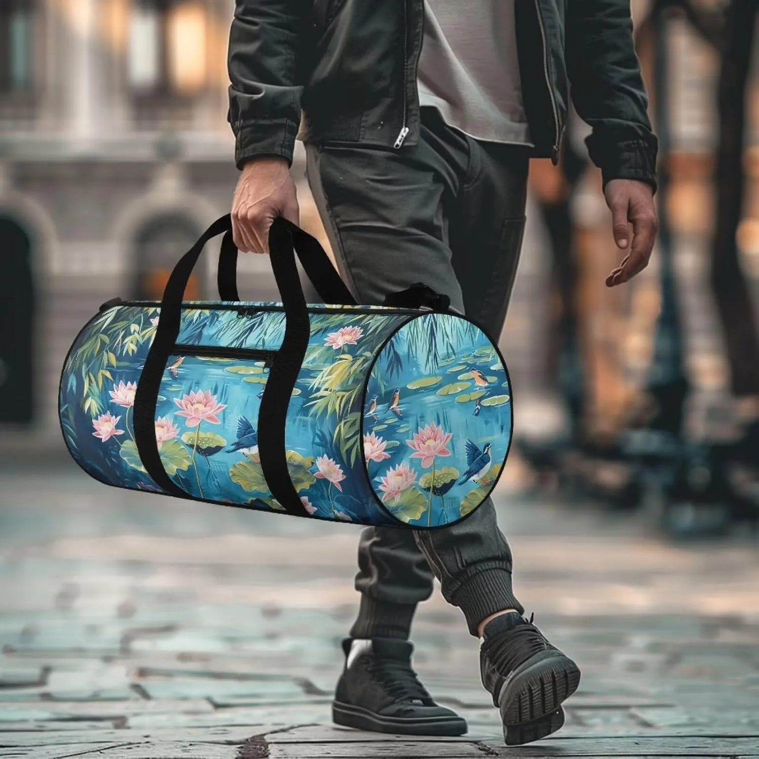 Lotus Pond Travel Duffel Bag, Weekender Bags for Women, Overnight Gym Carry On Tote Bag with Adjustable Strap, Hospital Mom Bag for Labor and Delivery