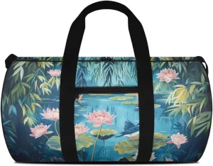Lotus Pond Travel Duffel Bag, Weekender Bags for Women, Overnight Gym Carry On Tote Bag with Adjustable Strap, Hospital Mom Bag for Labor and Delivery