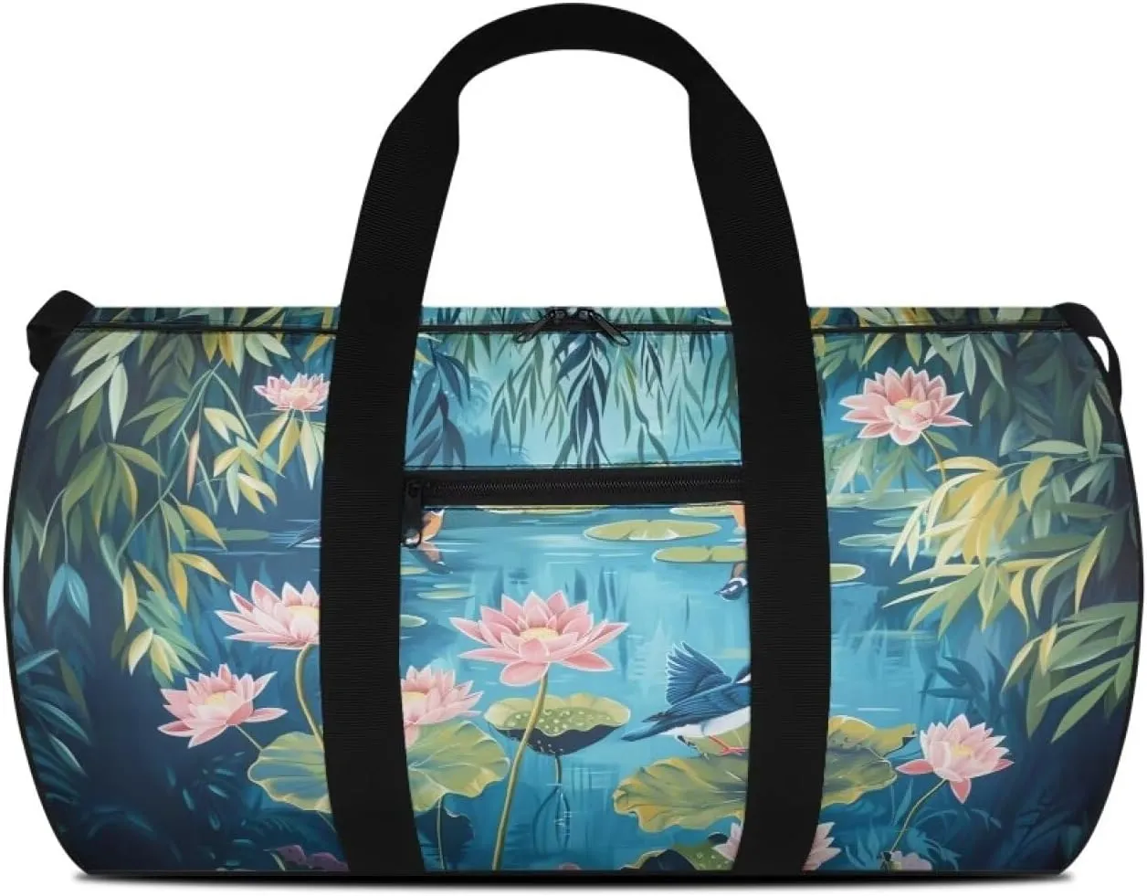 Lotus Pond Travel Duffel Bag, Weekender Bags for Women, Overnight Gym Carry On Tote Bag with Adjustable Strap, Hospital Mom Bag for Labor and Delivery